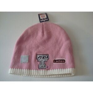 TEXAS TECH PINK    beanie knit‎ toboggan  DEADSTOCK  HAT CAP VINTAGE T5